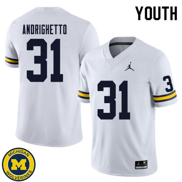 Youth Michigan Wolverines #31 Lucas Andrighetto White Official Game Jersey